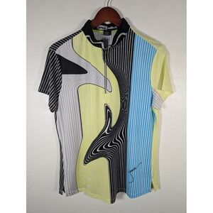 Jamie Sadock Shirt Womens Large Yellow Blue Zip Mock Neck Golf Abstract